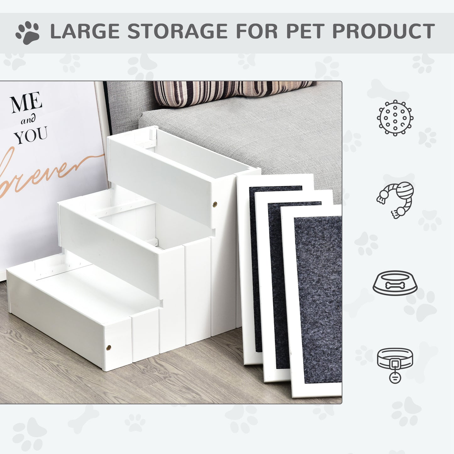 3-Step Wooden Pet Stairs – Non-Slip Carpet Steps for Cats & Small Dogs