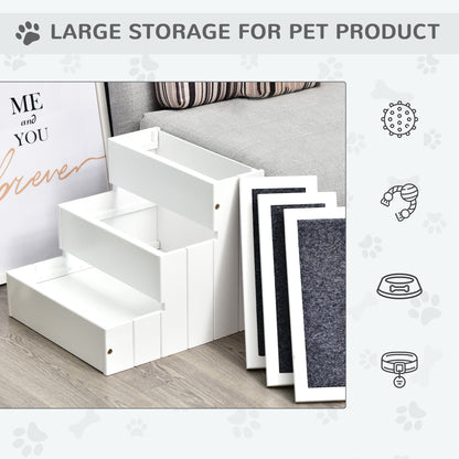 3-Step Wooden Pet Stairs – Non-Slip Carpet Steps for Cats & Small Dogs