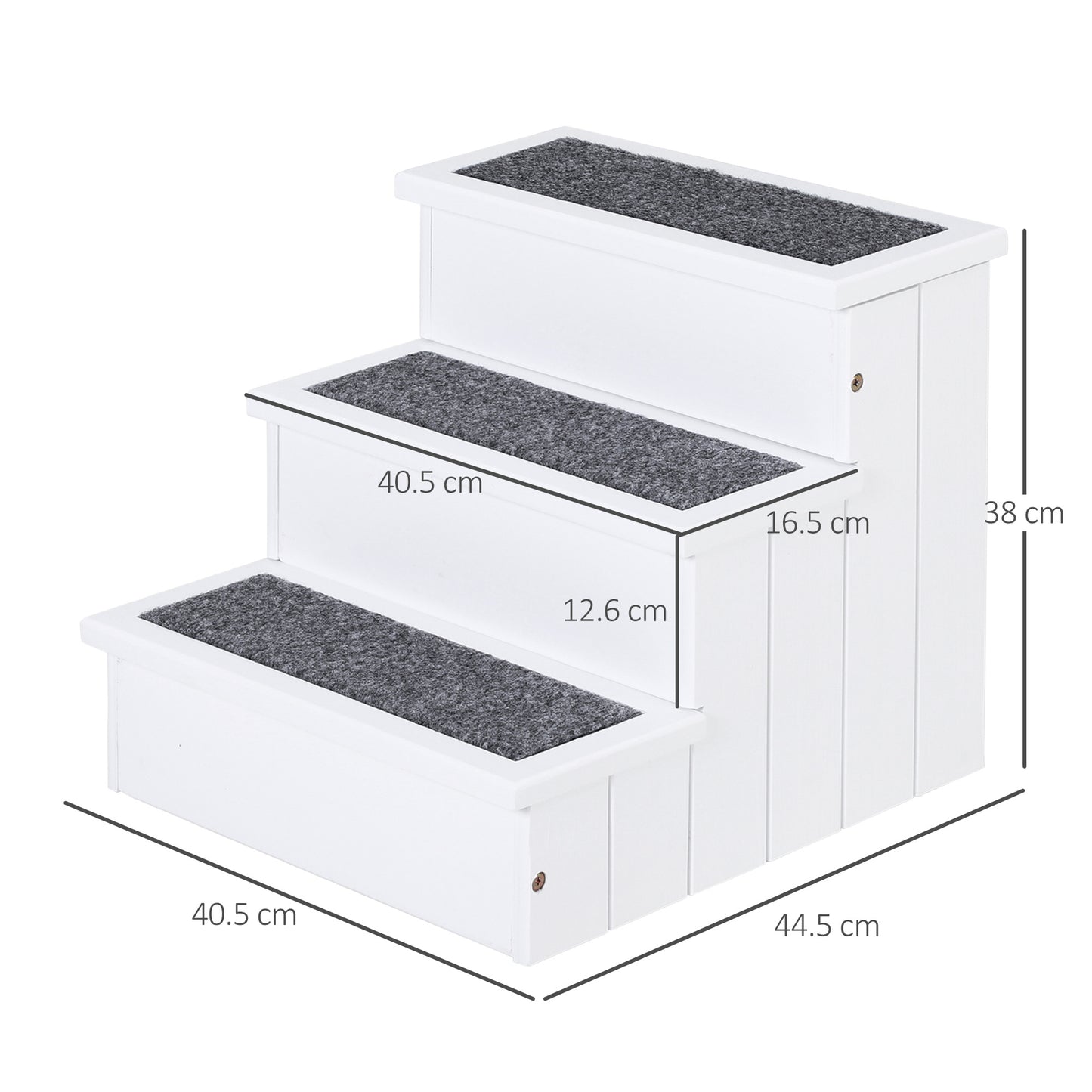 3-Step Wooden Pet Stairs – Non-Slip Carpet Steps for Cats & Small Dogs