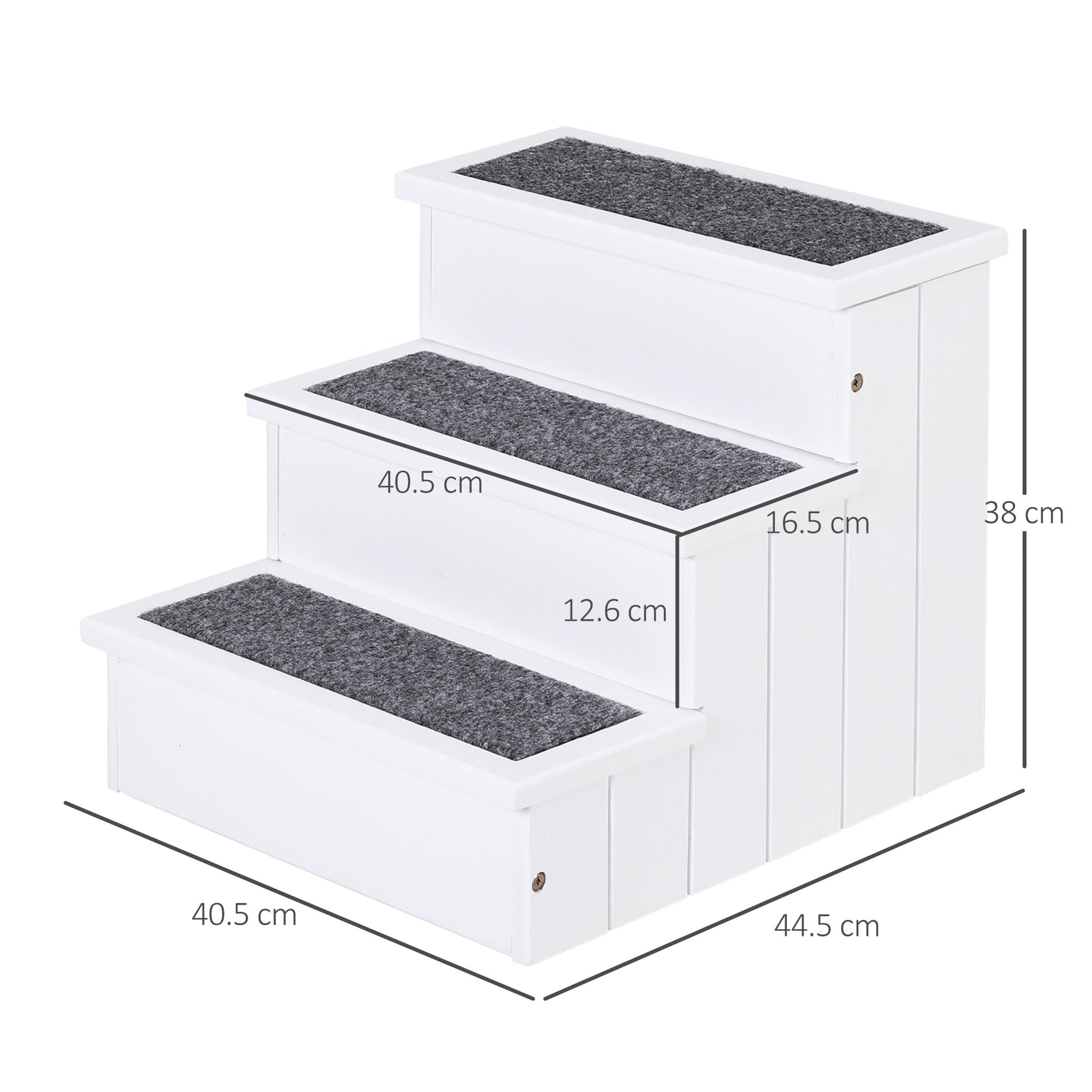 3-Step Wooden Pet Stairs – Non-Slip Carpet Steps for Cats & Small Dogs