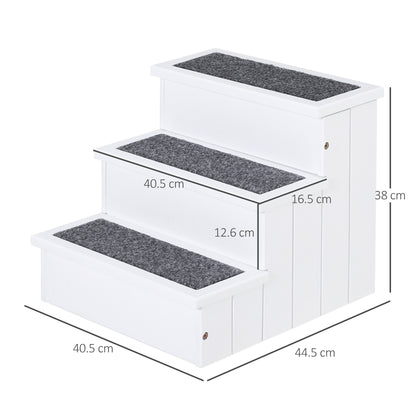 3-Step Wooden Pet Stairs – Non-Slip Carpet Steps for Cats & Small Dogs