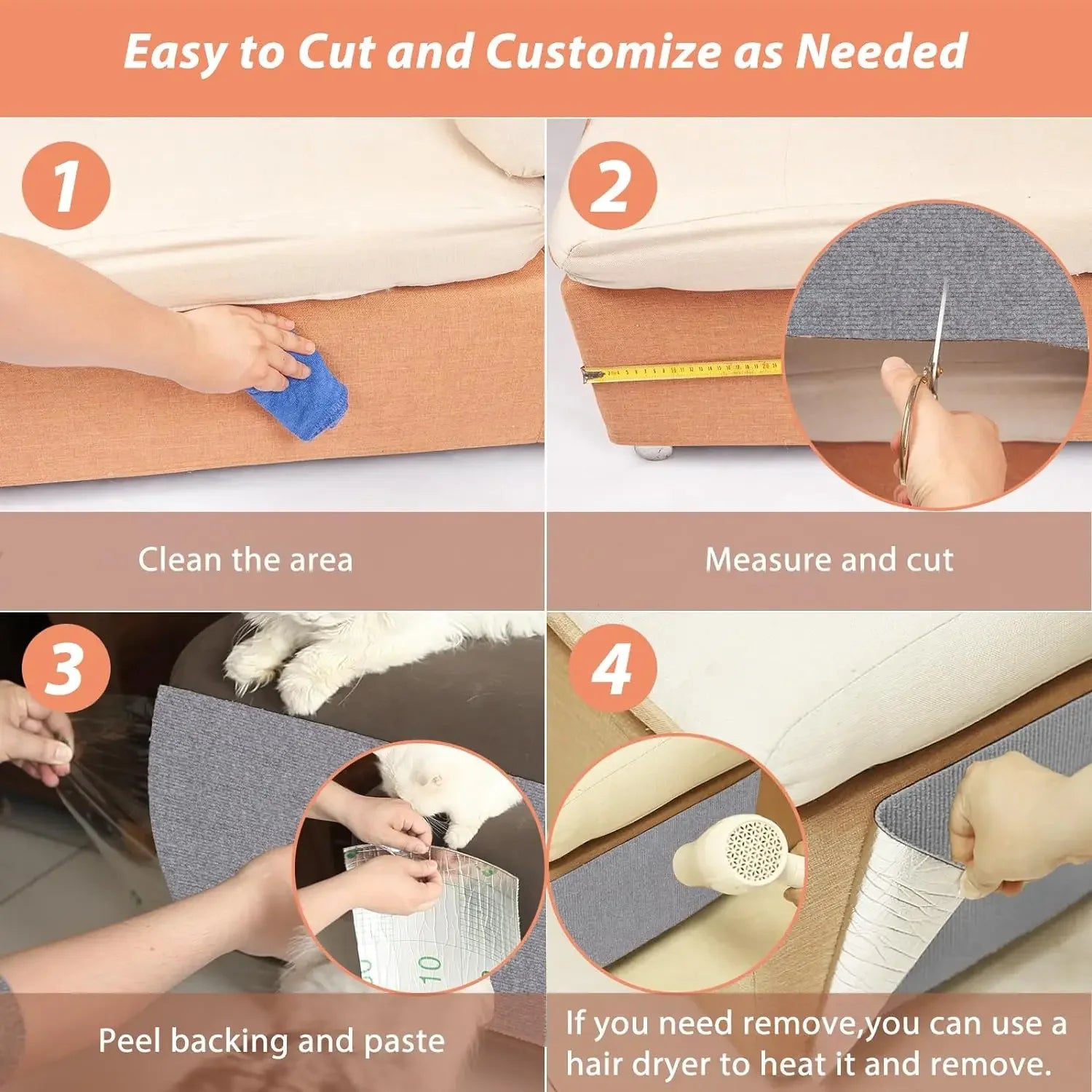 Self-Adhesive Cat Scratching Mat – Trimmable Furniture Protection Carpet for Cats