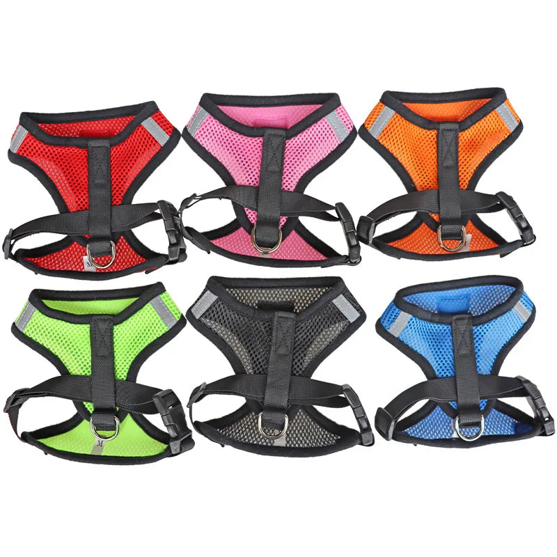 Adjustable Breathable Mesh Cat & Small Dog Harness with Lead Leash – Reflective Pet Walking Vest