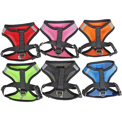 Adjustable Breathable Mesh Cat & Small Dog Harness with Lead Leash – Reflective Pet Walking Vest