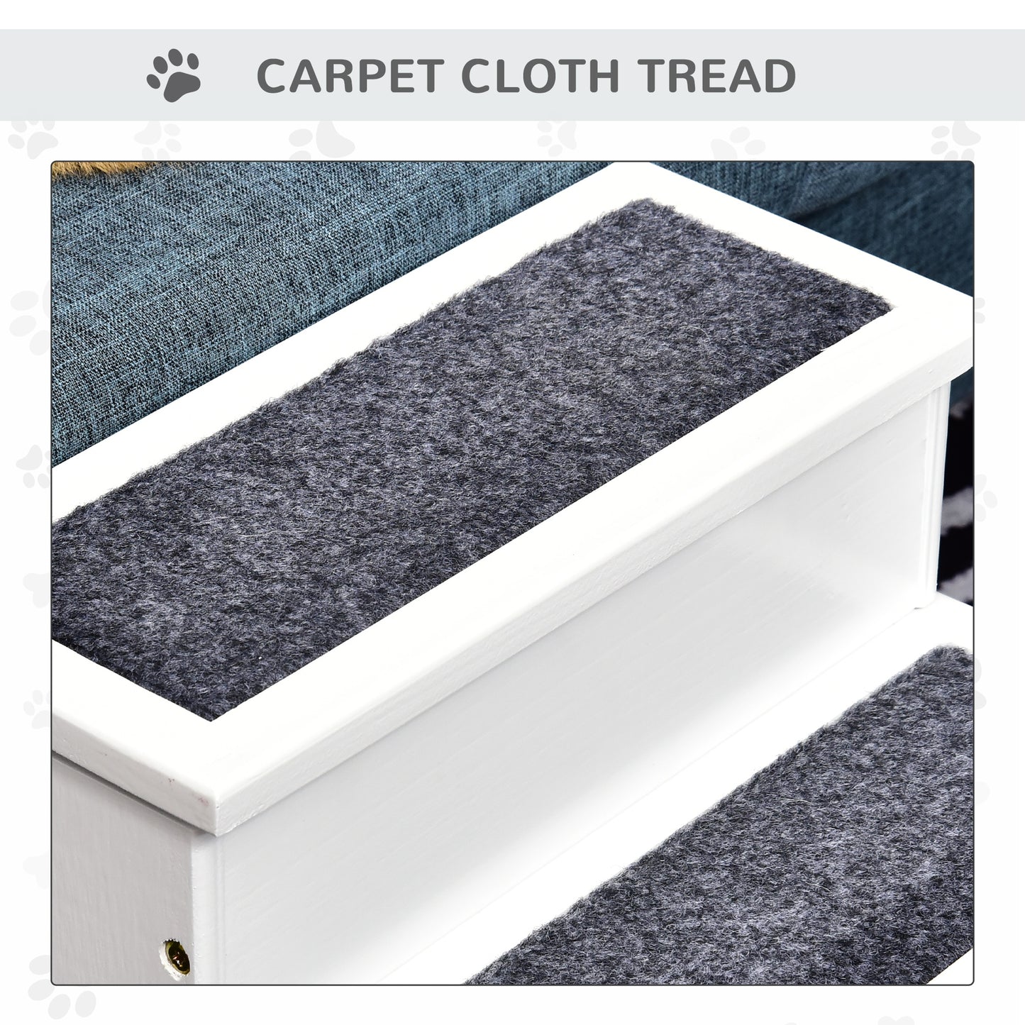 3-Step Wooden Pet Stairs – Non-Slip Carpet Steps for Cats & Small Dogs