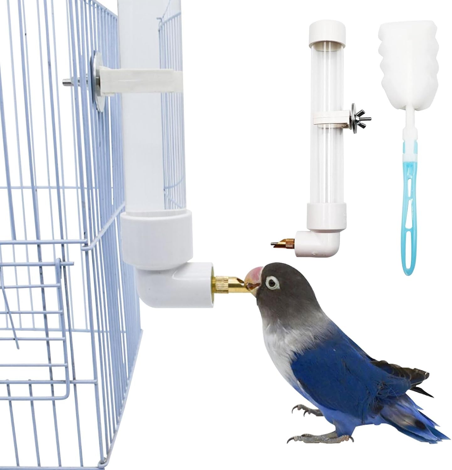 Automatic Parrot Water Dispenser 130ML – Bird Cage Water Bottle with Cleaning Brush for Parakeets, Cockatiels & Lovebirds