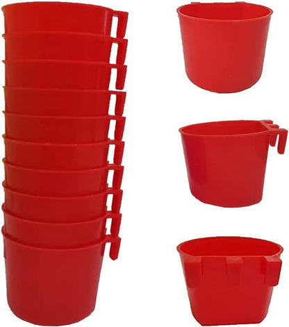 Cage Cups Birds Feeders Seed Bowl Chicken Feeding Watering Dish Rabbit Water Food Hanging Wire Cages Box 8Oz Coop Cups for Pet Parrot Parakeet Gamefowl Poultry Pigeon (10PCS Red)