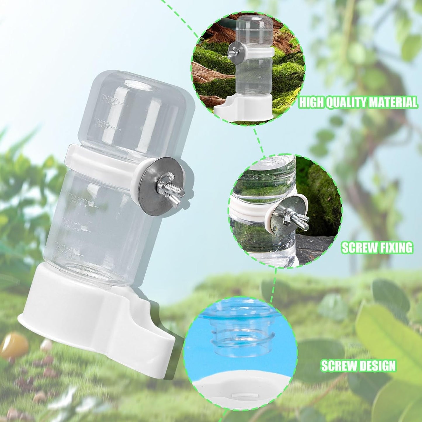 2Pcs Automatic Bird Water & Seed Dispenser 140ML – Clear Cage Feeder Bottles for Parrots, Budgies, Lovebirds & Cockatiels