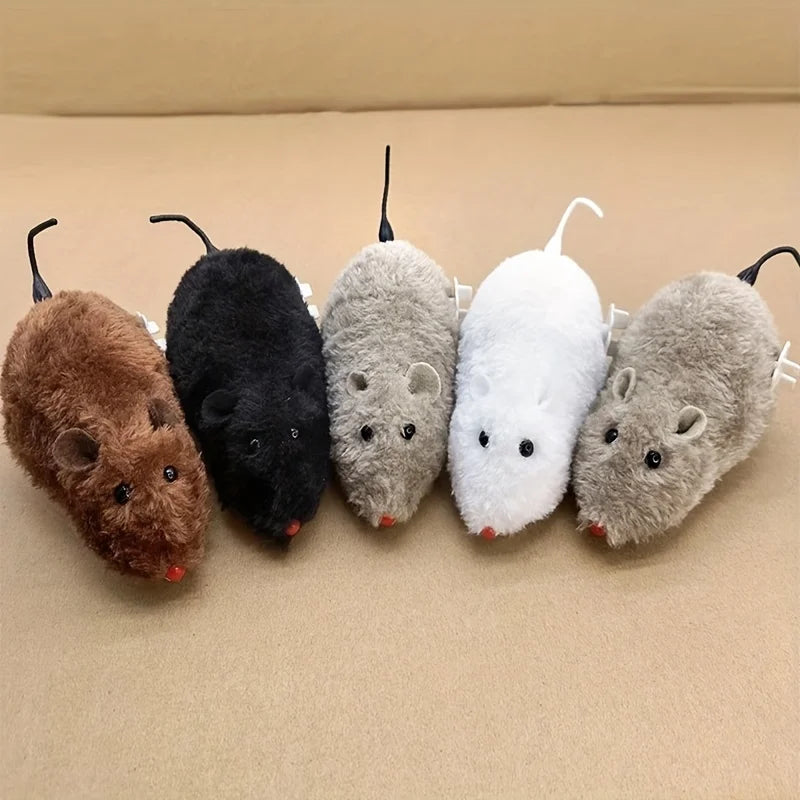 Wind-Up Plush Mouse Toy – Interactive Moving Toy for Cats, Dogs & Kids
