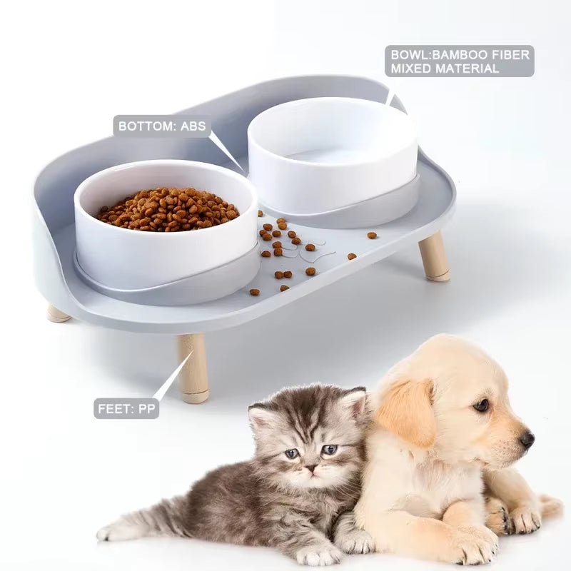Adjustable Elevated Pet Double Bowls – Food & Water Feeder for Cats & Dogs
