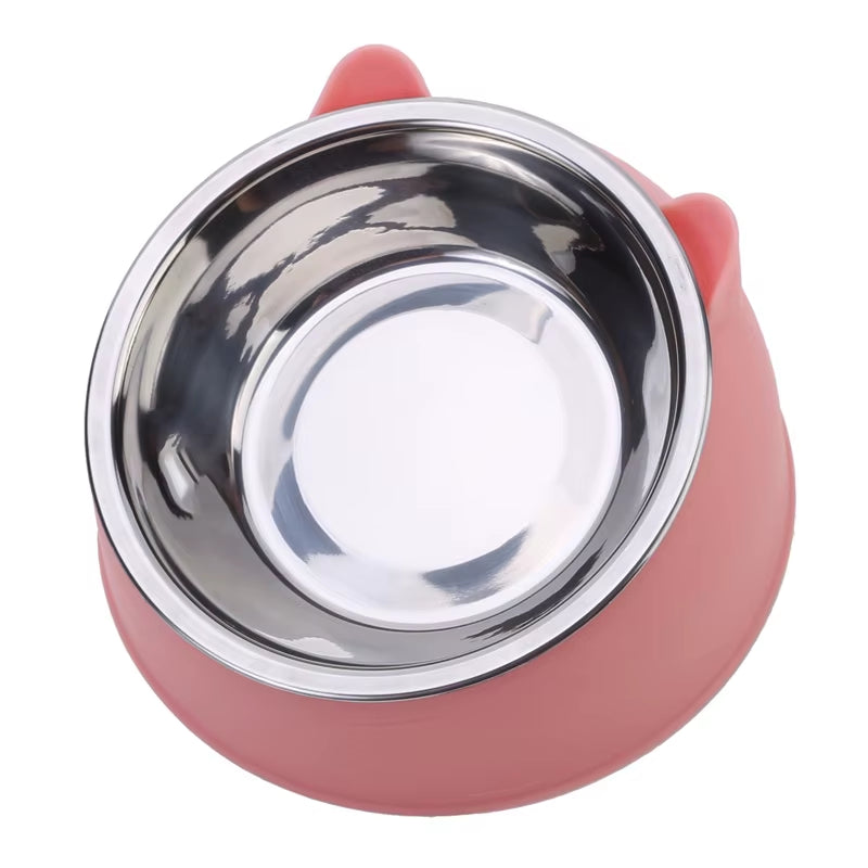 Inclined Stainless Steel Cat & Puppy Feeding Bowl – Raised Pet Food & Water Bowl for Cats and Small Dogs