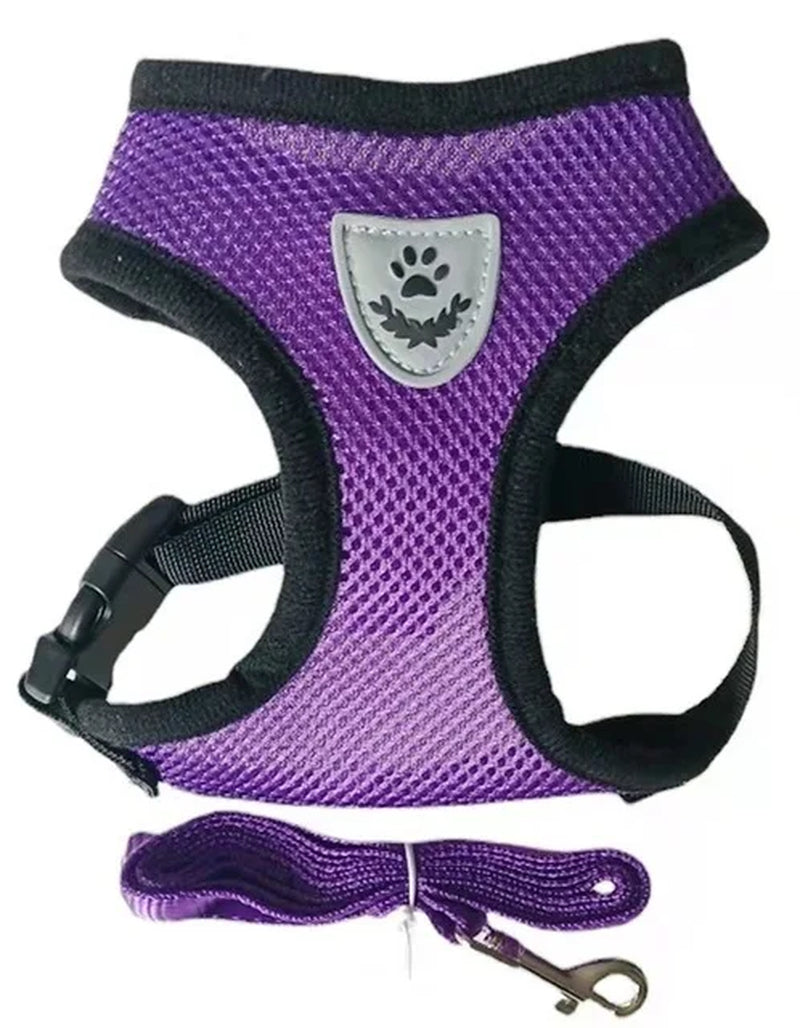 Adjustable Breathable Mesh Cat & Small Dog Harness with Lead Leash – Reflective Pet Walking Vest