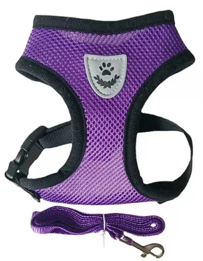 Adjustable Breathable Mesh Cat & Small Dog Harness with Lead Leash – Reflective Pet Walking Vest
