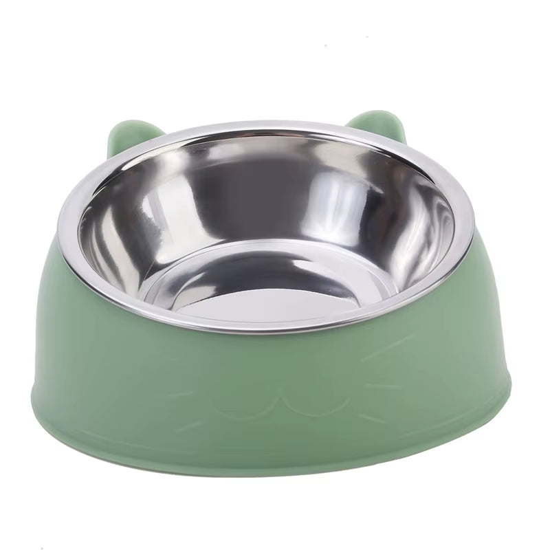 Inclined Stainless Steel Cat & Puppy Feeding Bowl – Raised Pet Food & Water Bowl for Cats and Small Dogs
