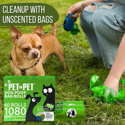 41% Plant-Based Leak-Proof Dog Poop Bags – Unscented Pet Waste Refill Rolls, 1080 Count
