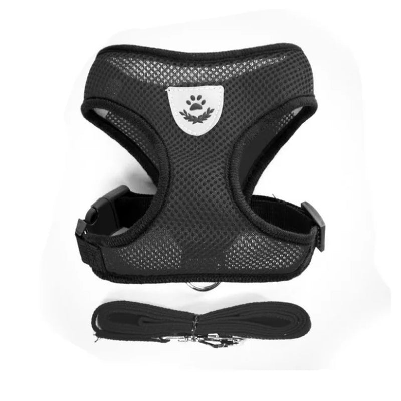 Adjustable Breathable Mesh Cat & Small Dog Harness with Lead Leash – Reflective Pet Walking Vest