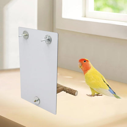 Large Bird Mirror Toy with Perch Stand, Parrot Parakeet Mirror with Bird Swing Bell Toys, Bird Cage Accessories, Suitable for Parakeet Cockatiel Conure Lovebirds - 11.8 × 7.9 Inch