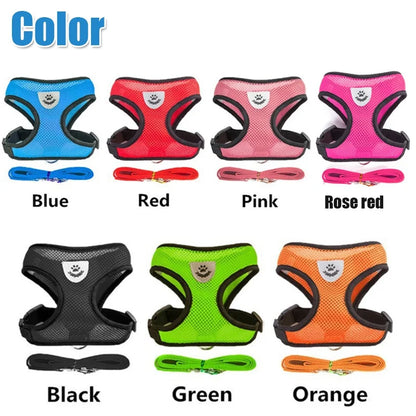 Adjustable Breathable Mesh Cat & Small Dog Harness with Lead Leash – Reflective Pet Walking Vest