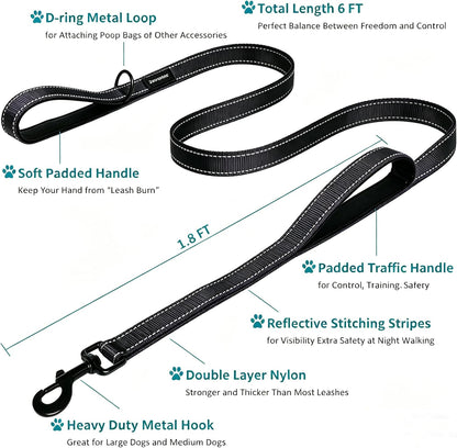 Heavy-Duty 6ft Dog Leash with Dual Padded Handles – Extra Control Lead for Medium & Large Dogs