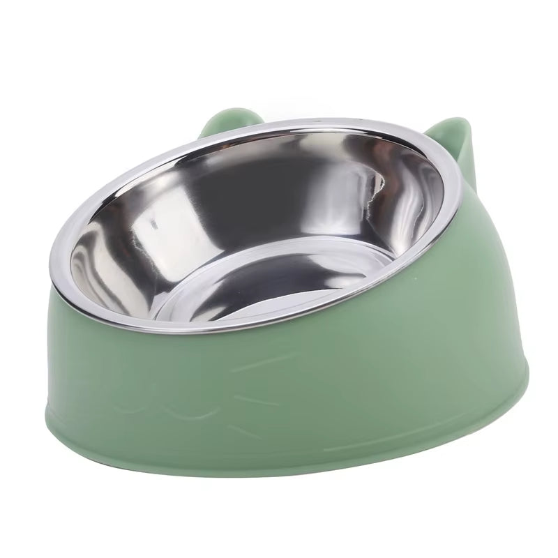 Inclined Stainless Steel Cat & Puppy Feeding Bowl – Raised Pet Food & Water Bowl for Cats and Small Dogs