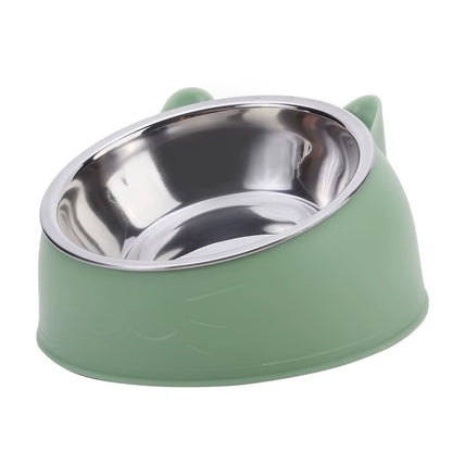 Inclined Stainless Steel Cat & Puppy Feeding Bowl – Raised Pet Food & Water Bowl for Cats and Small Dogs