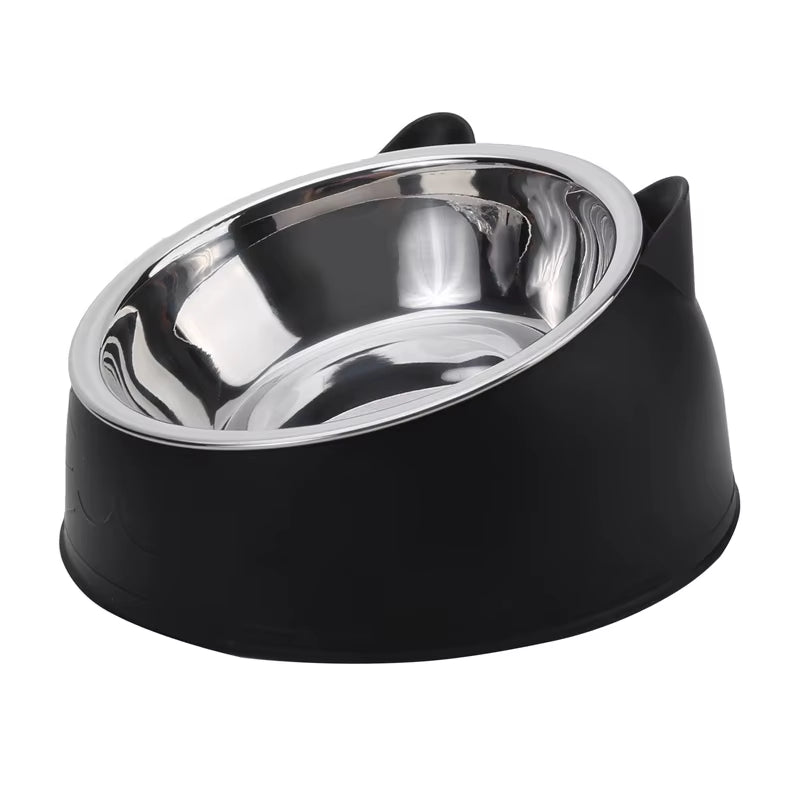 Inclined Stainless Steel Cat & Puppy Feeding Bowl – Raised Pet Food & Water Bowl for Cats and Small Dogs