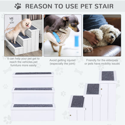 3-Step Wooden Pet Stairs – Non-Slip Carpet Steps for Cats & Small Dogs