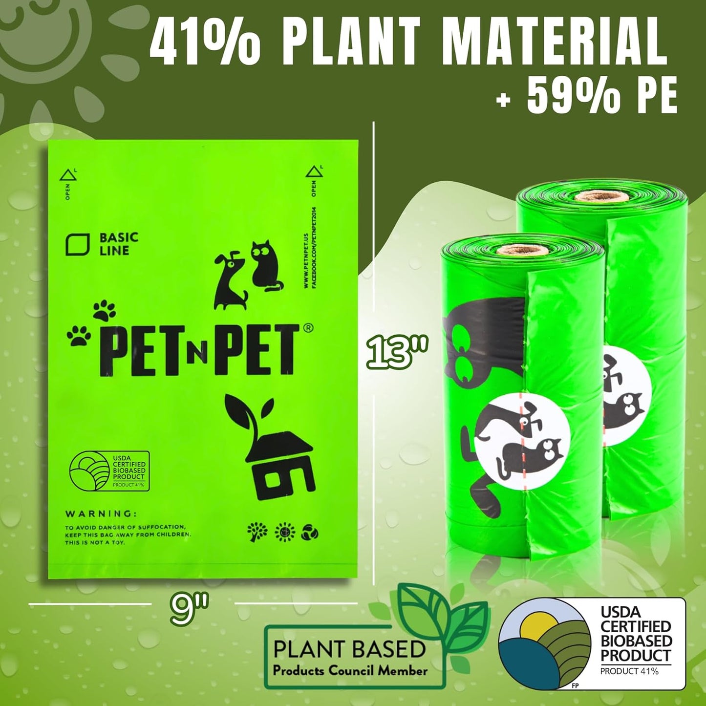 41% Plant-Based Leak-Proof Dog Poop Bags – Unscented Pet Waste Refill Rolls, 1080 Count
