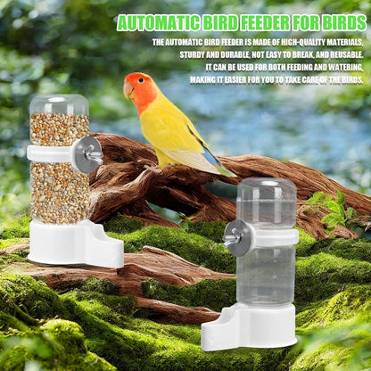 2Pcs Automatic Bird Water & Seed Dispenser 140ML – Clear Cage Feeder Bottles for Parrots, Budgies, Lovebirds & Cockatiels