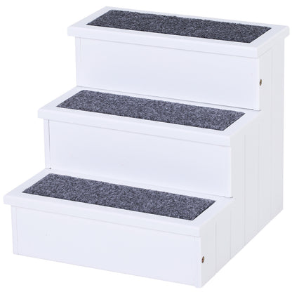 3-Step Wooden Pet Stairs – Non-Slip Carpet Steps for Cats & Small Dogs