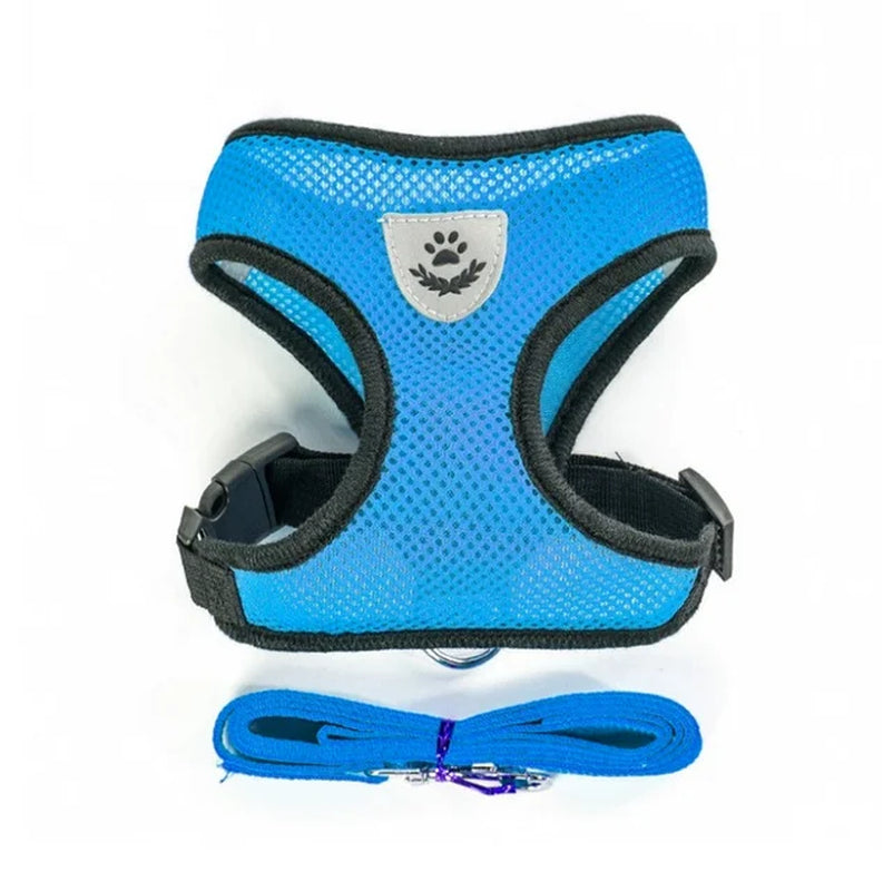 Adjustable Breathable Mesh Cat & Small Dog Harness with Lead Leash – Reflective Pet Walking Vest