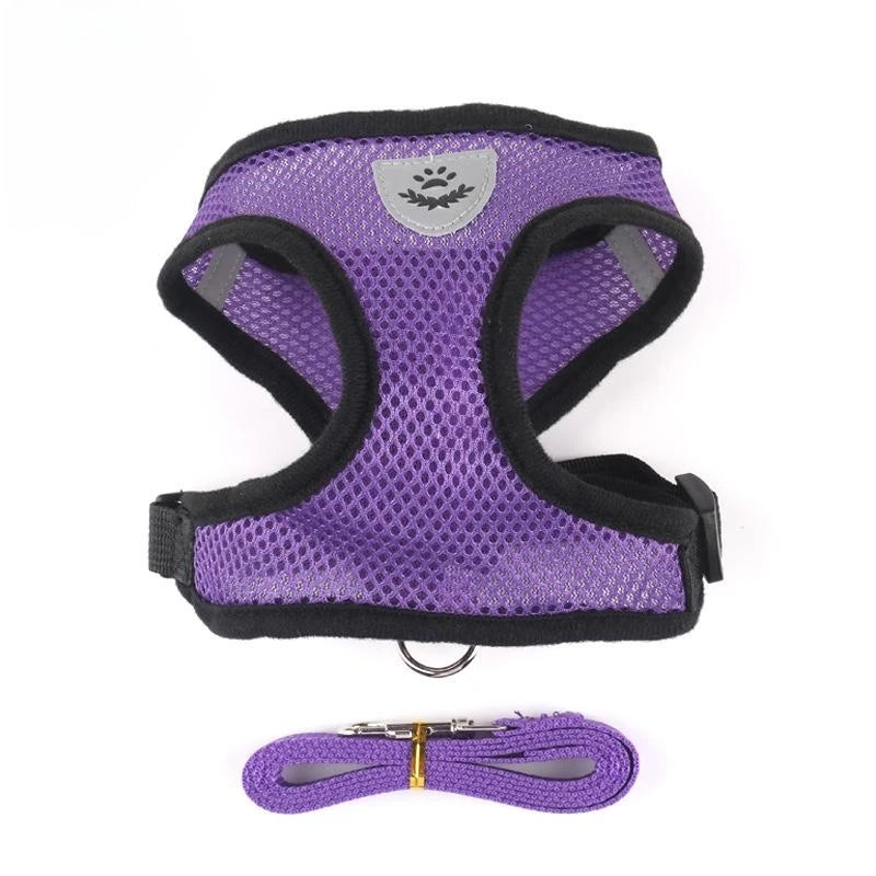Adjustable Breathable Mesh Cat & Small Dog Harness with Lead Leash – Reflective Pet Walking Vest