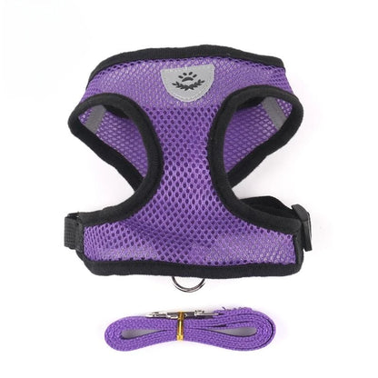 Adjustable Breathable Mesh Cat & Small Dog Harness with Lead Leash – Reflective Pet Walking Vest