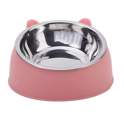 Inclined Stainless Steel Cat & Puppy Feeding Bowl – Raised Pet Food & Water Bowl for Cats and Small Dogs