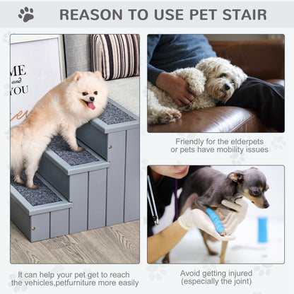 3-Step Wooden Pet Stairs – Non-Slip Carpet Steps for Cats & Small Dogs