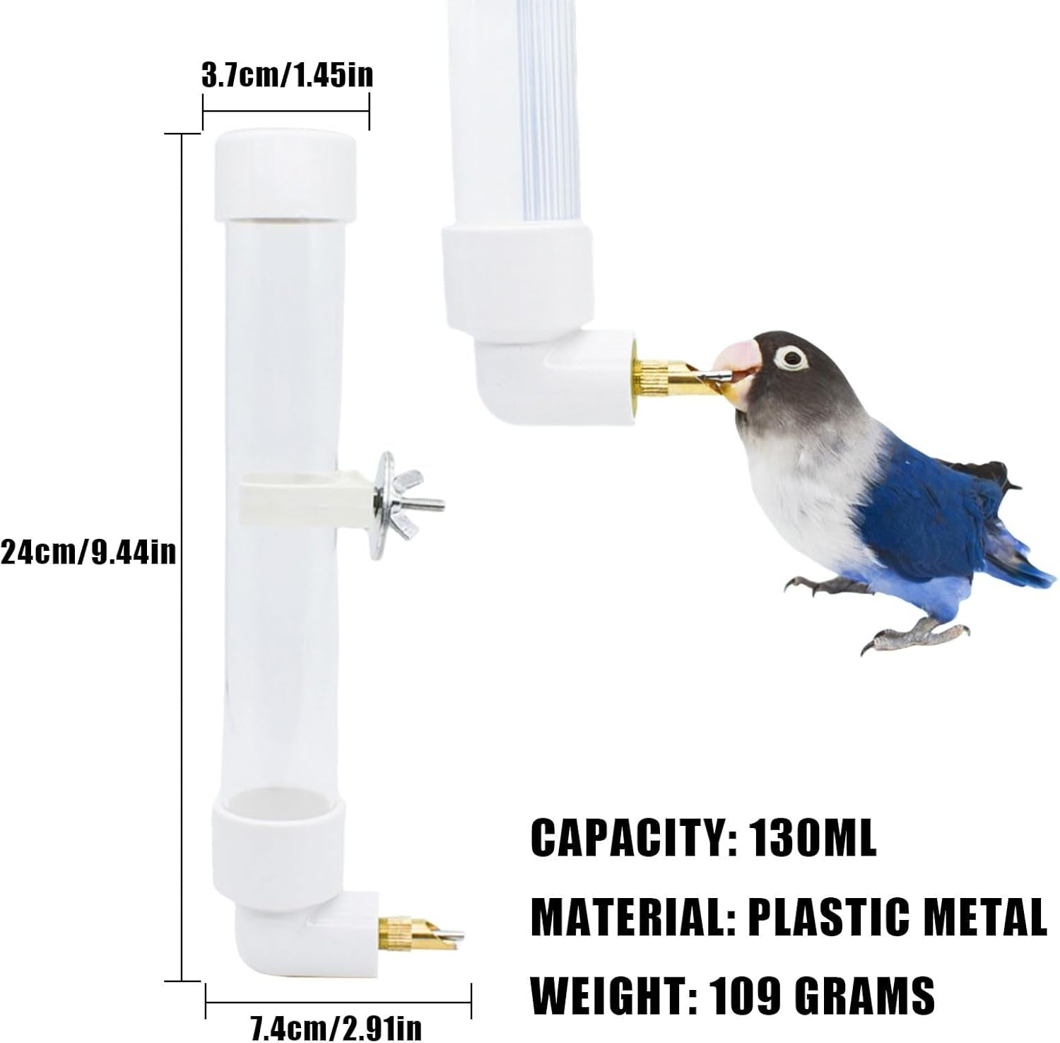 Automatic Parrot Water Dispenser 130ML – Bird Cage Water Bottle with Cleaning Brush for Parakeets, Cockatiels & Lovebirds