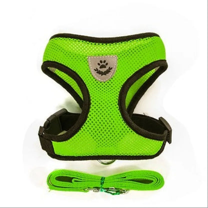 Adjustable Breathable Mesh Cat & Small Dog Harness with Lead Leash – Reflective Pet Walking Vest
