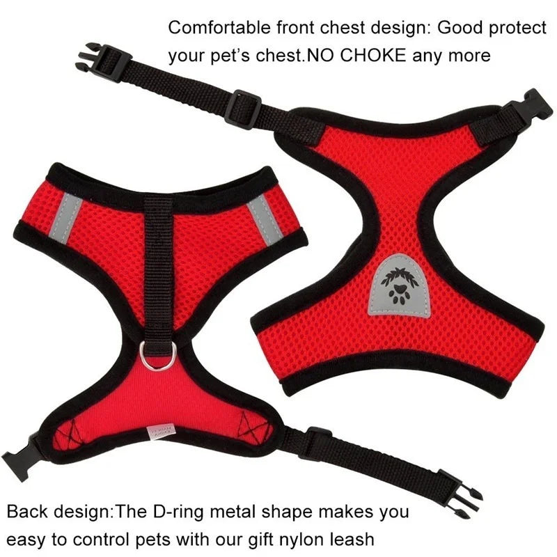 Adjustable Breathable Mesh Cat & Small Dog Harness with Lead Leash – Reflective Pet Walking Vest
