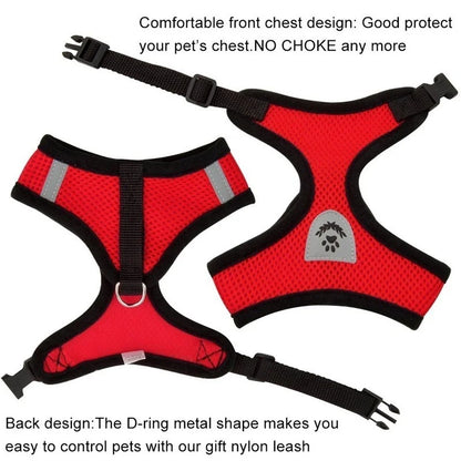 Adjustable Breathable Mesh Cat & Small Dog Harness with Lead Leash – Reflective Pet Walking Vest