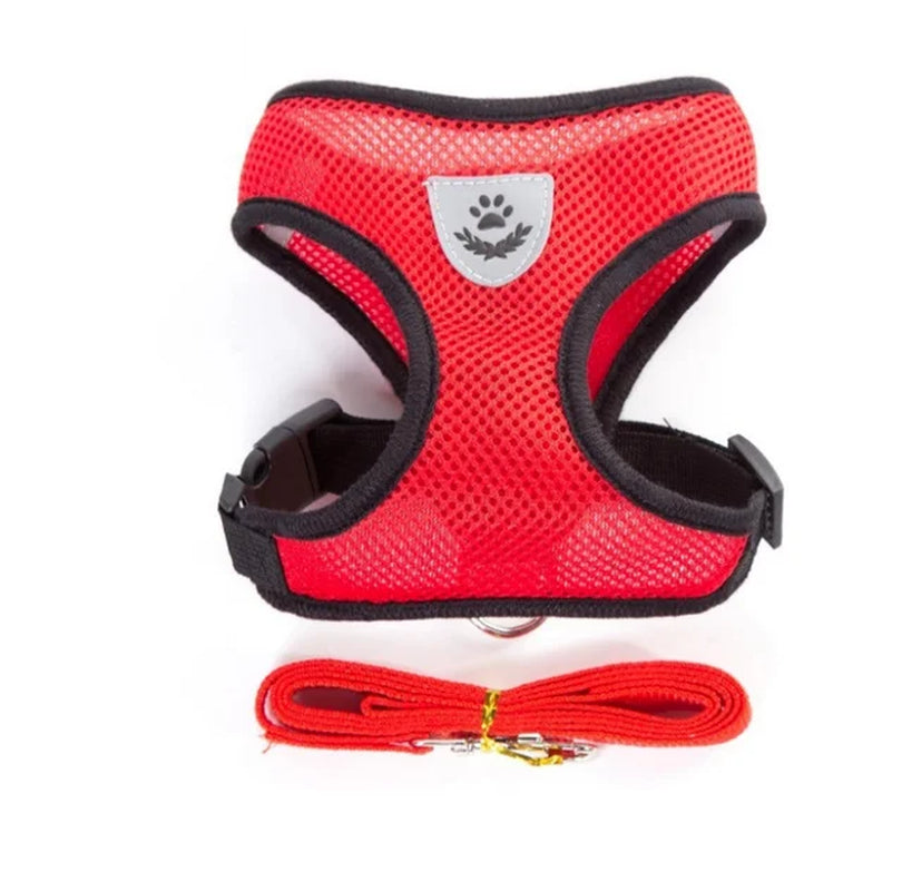 Adjustable Breathable Mesh Cat & Small Dog Harness with Lead Leash – Reflective Pet Walking Vest