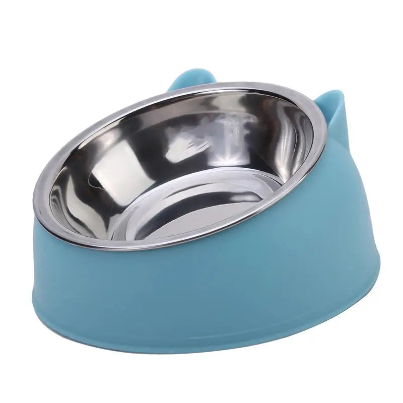 Inclined Stainless Steel Cat & Puppy Feeding Bowl – Raised Pet Food & Water Bowl for Cats and Small Dogs