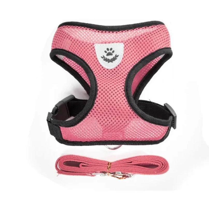 Adjustable Breathable Mesh Cat & Small Dog Harness with Lead Leash – Reflective Pet Walking Vest