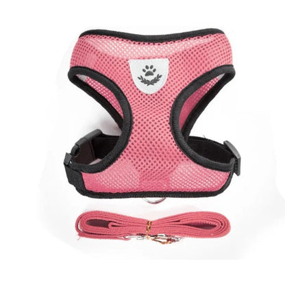 Adjustable Breathable Mesh Cat & Small Dog Harness with Lead Leash – Reflective Pet Walking Vest
