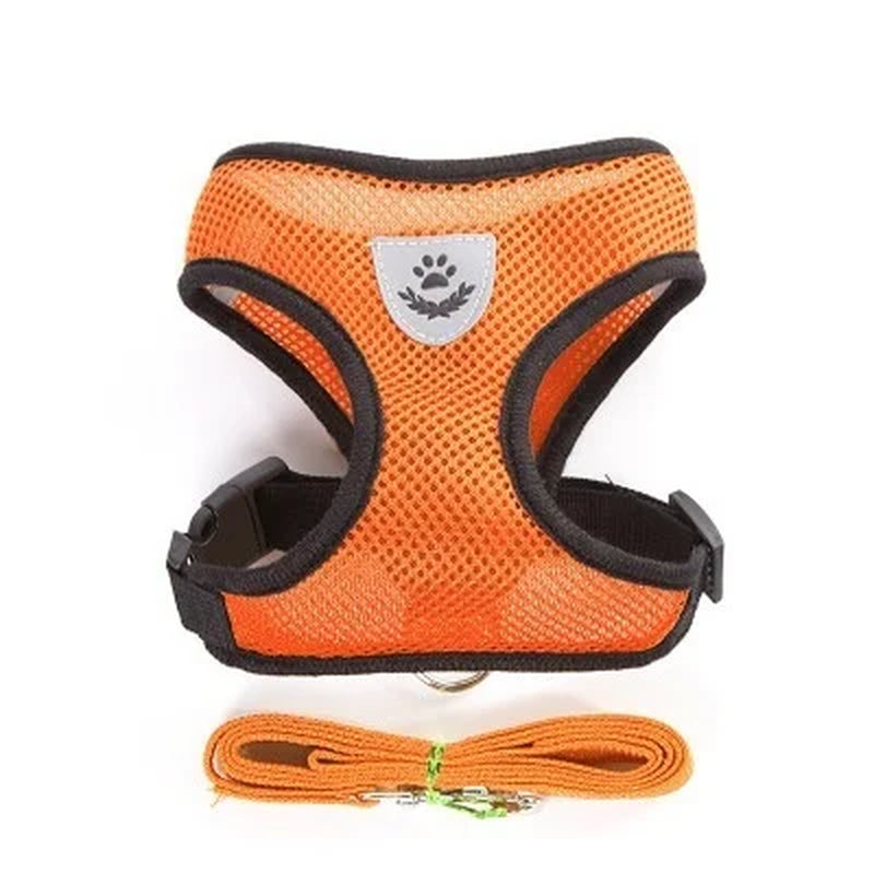 Adjustable Breathable Mesh Cat & Small Dog Harness with Lead Leash – Reflective Pet Walking Vest