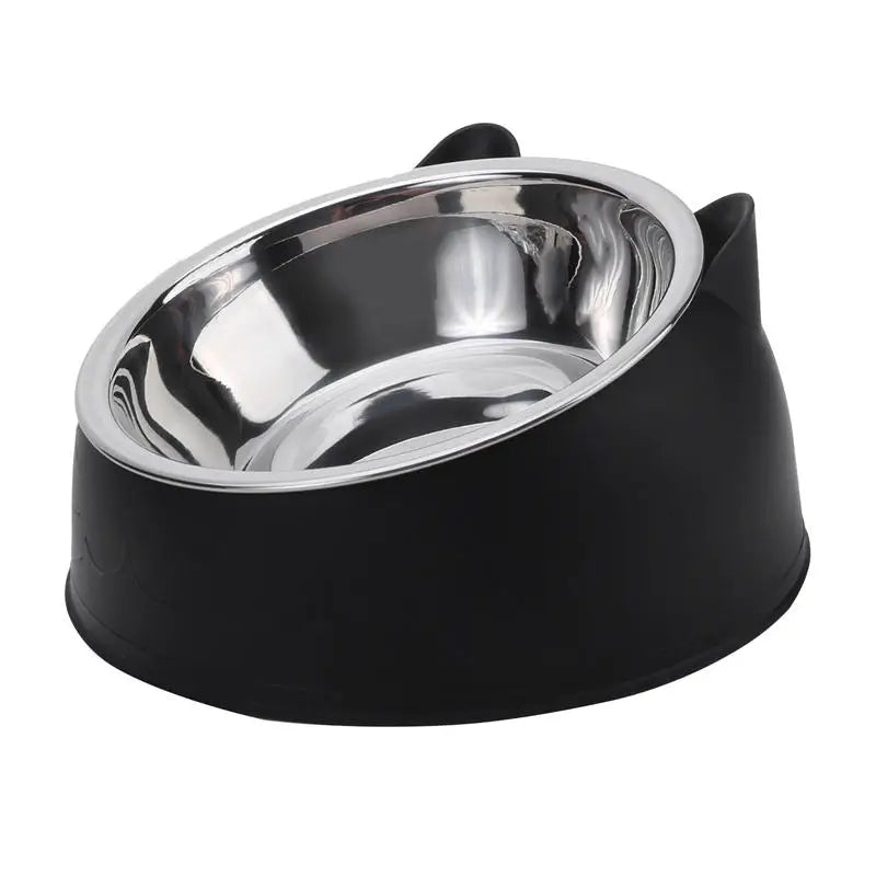 Inclined Stainless Steel Cat & Puppy Feeding Bowl – Raised Pet Food & Water Bowl for Cats and Small Dogs