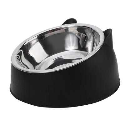 Inclined Stainless Steel Cat & Puppy Feeding Bowl – Raised Pet Food & Water Bowl for Cats and Small Dogs