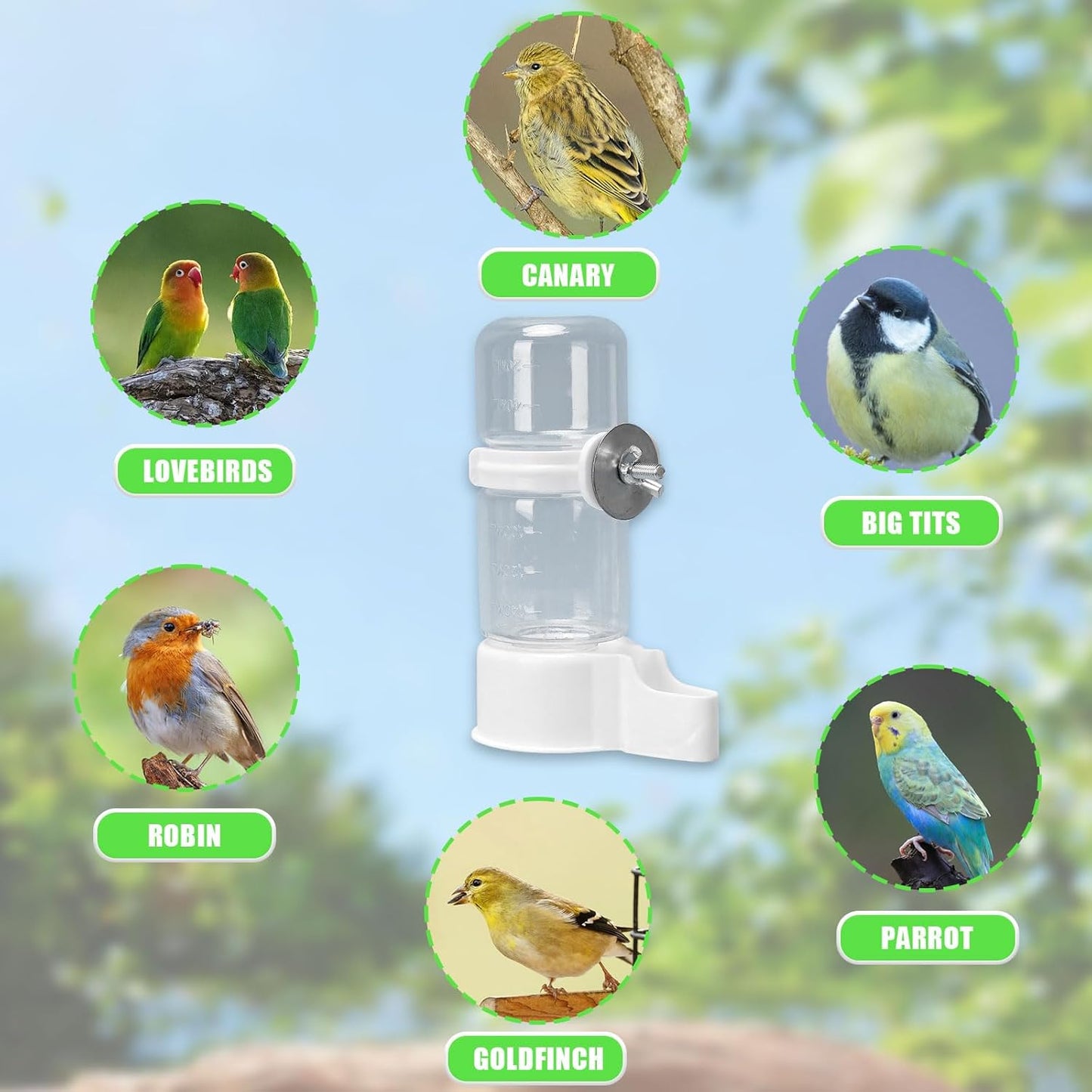 2Pcs Automatic Bird Water & Seed Dispenser 140ML – Clear Cage Feeder Bottles for Parrots, Budgies, Lovebirds & Cockatiels