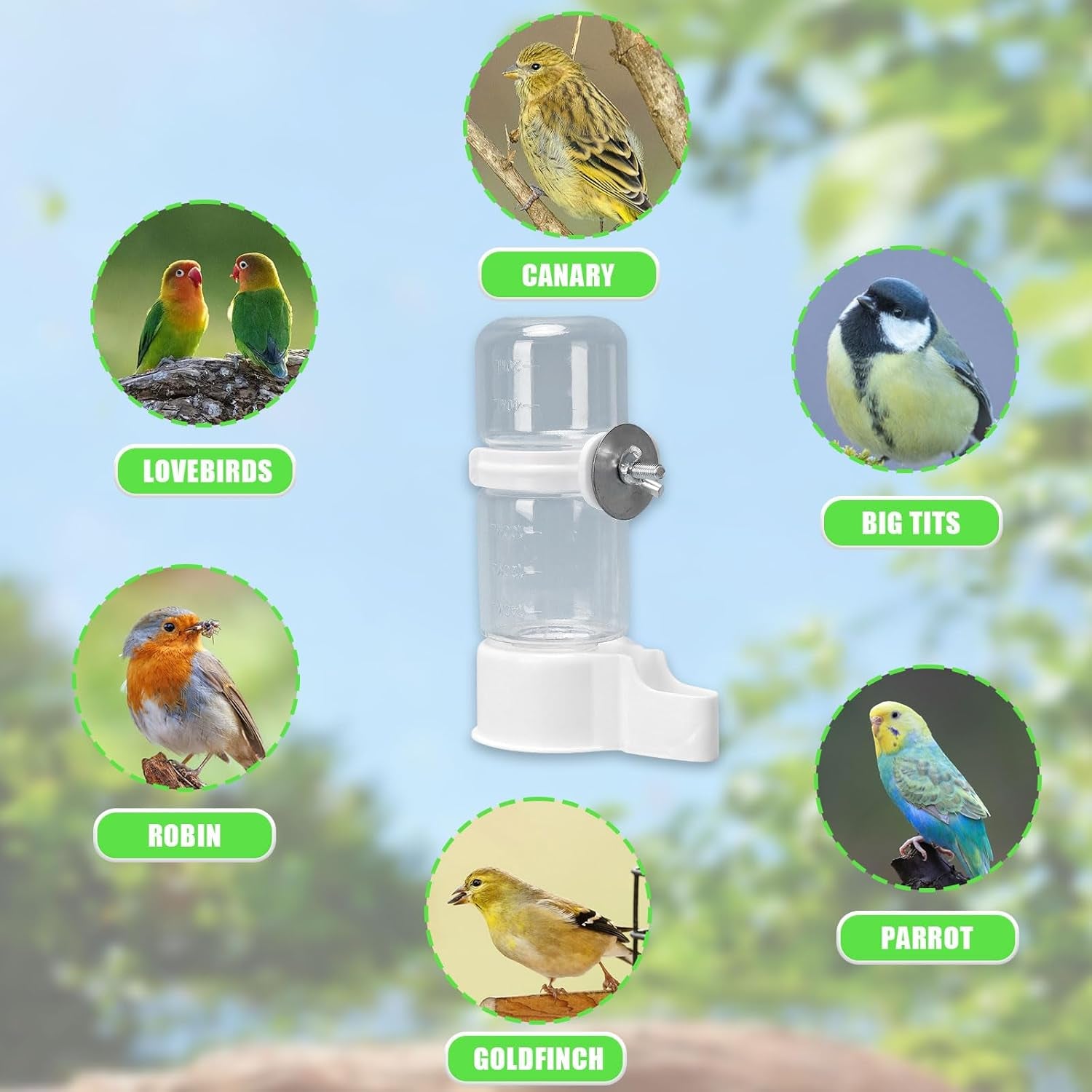 2Pcs Automatic Bird Water & Seed Dispenser 140ML – Clear Cage Feeder Bottles for Parrots, Budgies, Lovebirds & Cockatiels