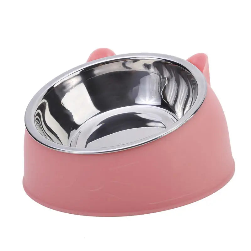 Inclined Stainless Steel Cat & Puppy Feeding Bowl – Raised Pet Food & Water Bowl for Cats and Small Dogs