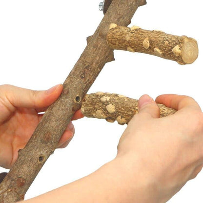 Natural Wood Bird Ladder Perch – Parrot Cage Climbing Stand & Chew Toy for Small & Medium Birds